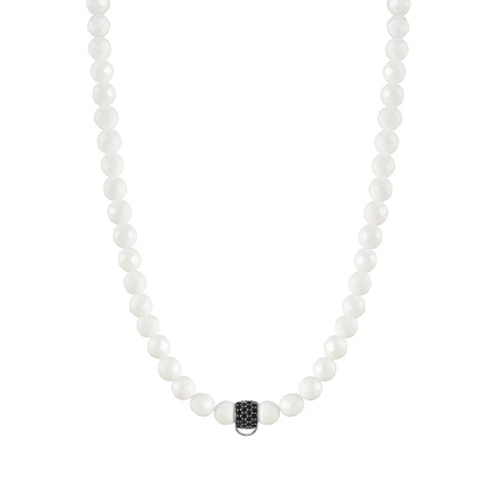 CHARM WHITE AGATE NECKLACE - SMALL CHARM CARRIER WITH BLACK ZIRCONIA