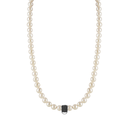 CHARM FRESHWATER PEARL NECKLACE - SMALL CHARM CARRIER WITH BLACK ZIRCONIA