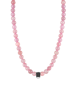 CHARM ROSE QUARTZ NECKLACE - SMALL CHARM CARRIER WITH BLACK ZIRCONIA