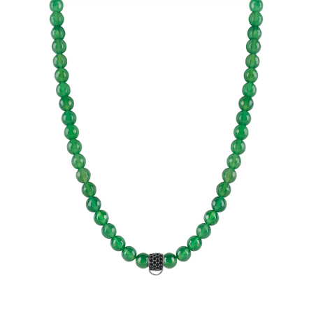 CHARM GREEN AGATE NECKLACE - SMALL CHARM CARRIER WITH BLACK ZIRCONIA