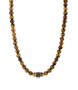 CHARM TIGER'S EYE NECKLACE - SMALL CHARM CARRIER WITH BLACK ZIRCONIA