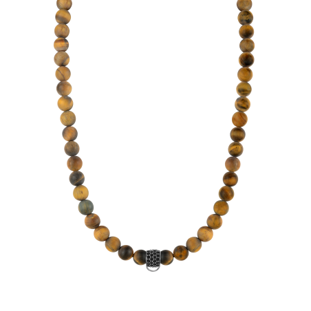 CHARM TIGER'S EYE NECKLACE - SMALL CHARM CARRIER WITH BLACK ZIRCONIA