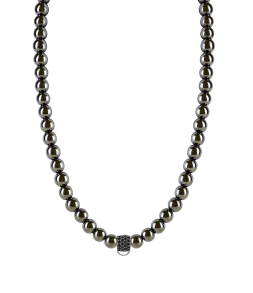 CHARM BLACK HAEMATITE NECKLACE - SMALL CHARM CARRIER WITH BLACK ZIRCONIA