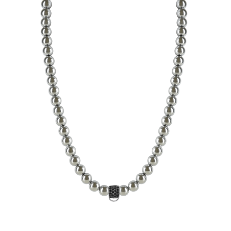 CHARM SILVER HAEMATITE NECKLACE - SMALL CHARM CARRIER WITH BLACK ZIRCONIA