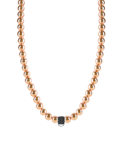 CHARM ROSE GOLD HAEMATITE NECKLACE - SMALL CHARM CARRIER WITH BLACK ZIRCONIA