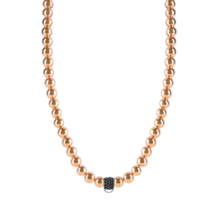 CHARM ROSE GOLD HAEMATITE NECKLACE - SMALL CHARM CARRIER WITH BLACK ZIRCONIA