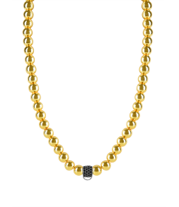 CHARM YELLOW GOLD HAEMATITE NECKLACE - SMALL CHARM CARRIER WITH BLACK ZIRCONIA