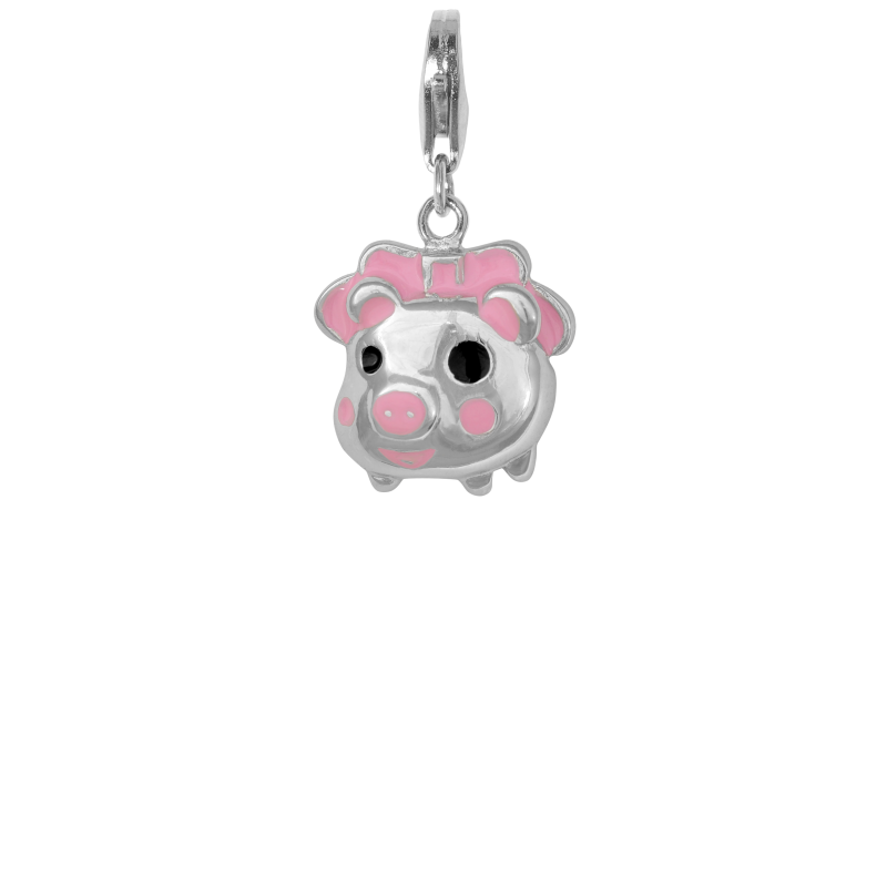 Alia for You 925 sterling silver lucky pig charm with rose enamel