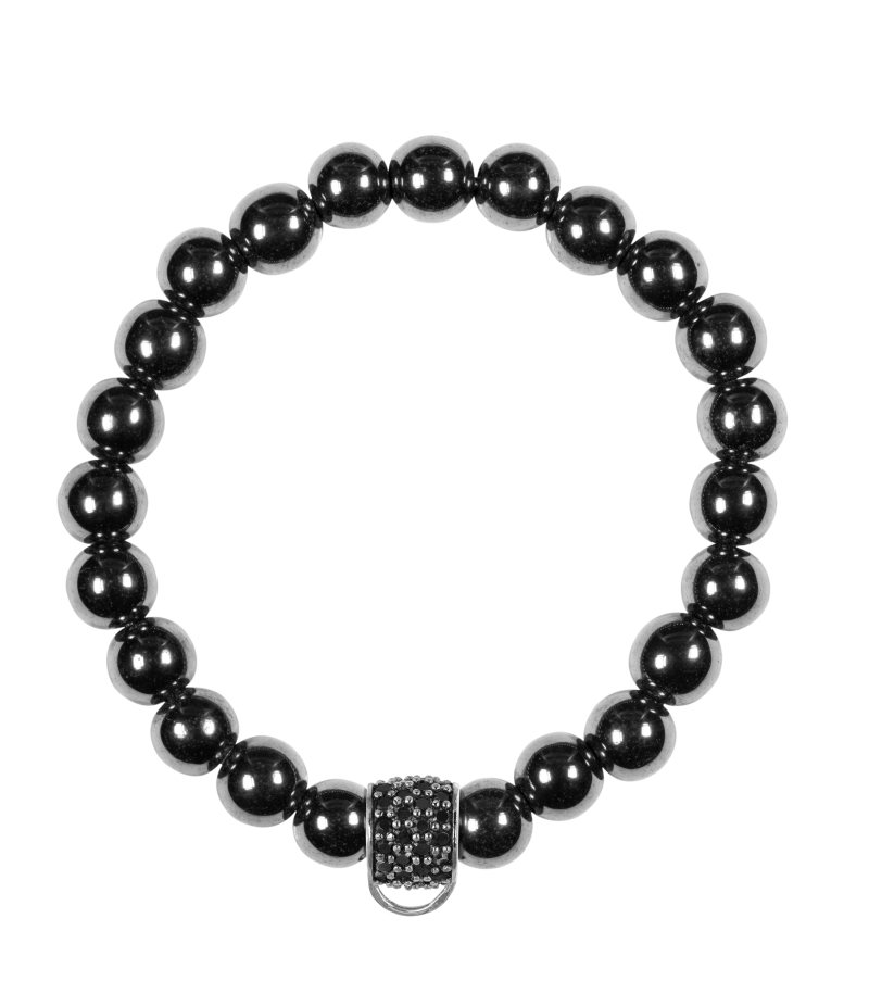 Black haematite 925 sterling silver charm bracelet