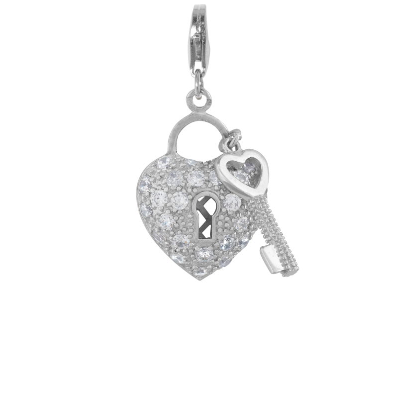 Alia for You 925 sterling silver heart lock charm with white zirconia