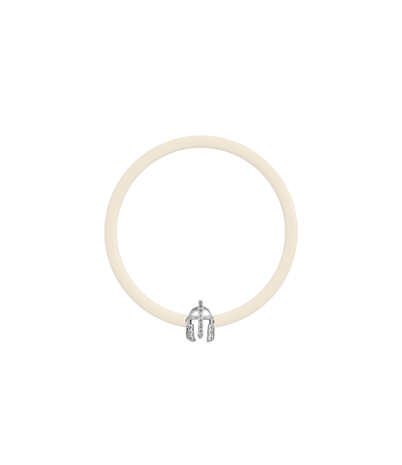 Spartan helmet 925 sterling silver beige caoutchouc bracelet