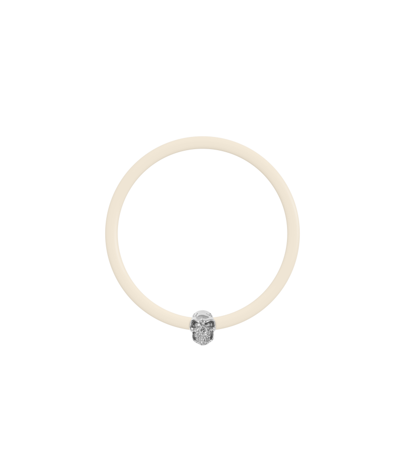 Skull 925 sterling silver beige caoutchouc bracelet