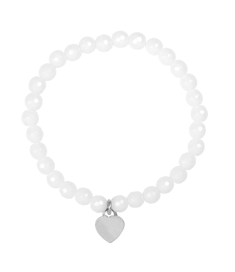 Heart 925 sterling silver white agate bracelet