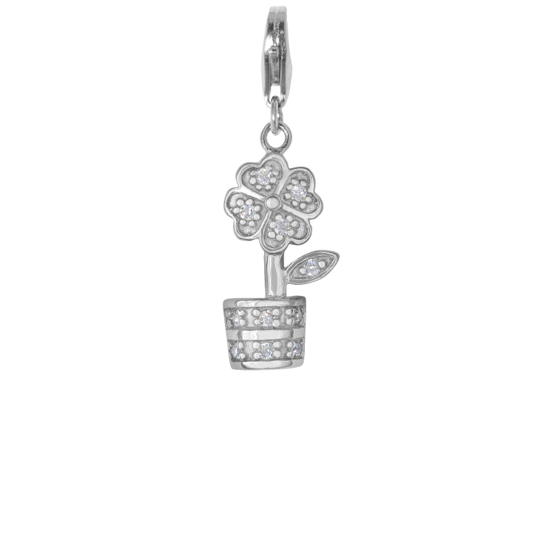 Alia for You 925 sterling silver flower in planter charm with white zirconia