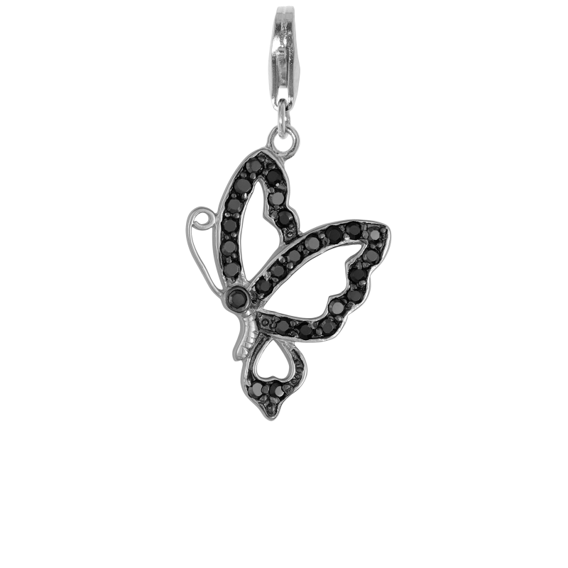 Alia for You 925 sterling silver butterfly charm pendant with black zirconia