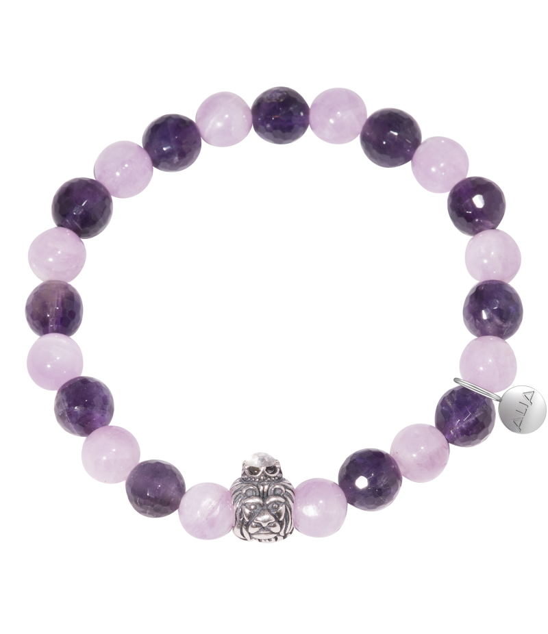 Alia for You kunzite and amethyst bracelet with 925 sterling silver lion