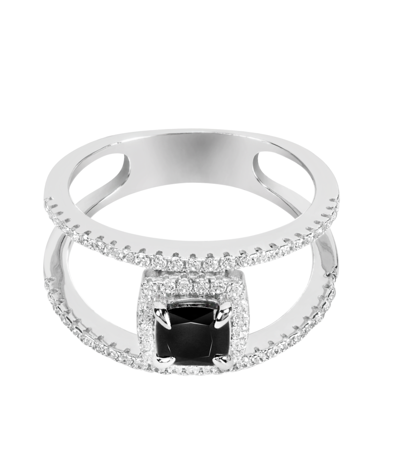 Black and white zirconia 925 sterling silver ring