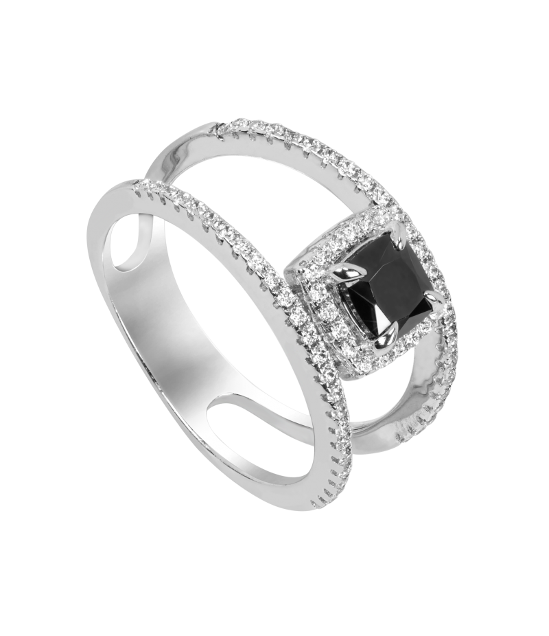 Black and white zirconia 925 sterling silver ring