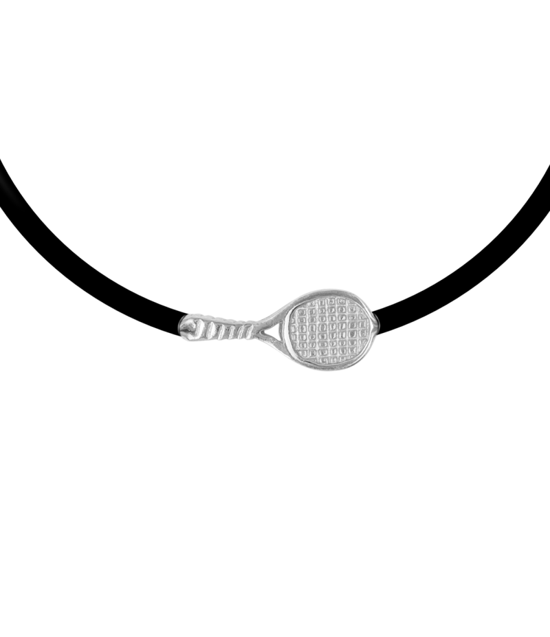 Tennis racket 925 sterling silver caoutchouc bracelet