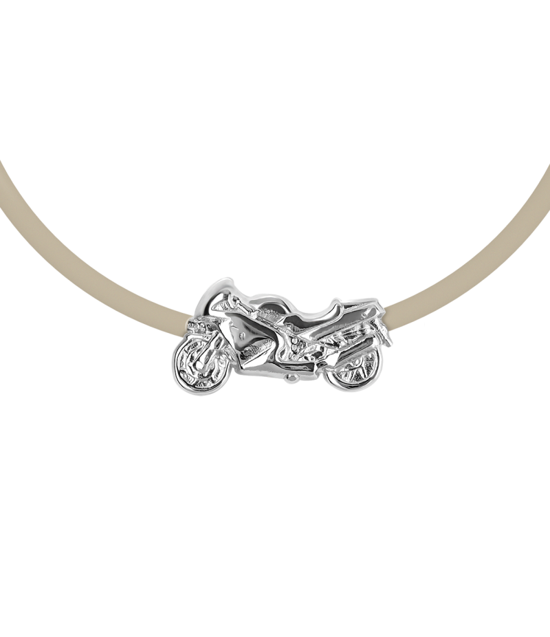 Motorbike 925 sterling silver black caoutchouc bracelet