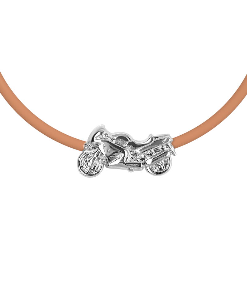 Motorbike 925 sterling silver black caoutchouc bracelet