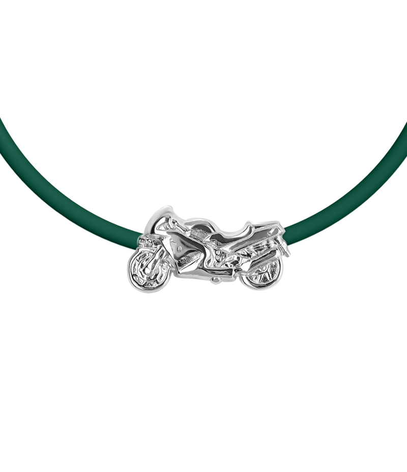 Motorbike 925 sterling silver black caoutchouc bracelet