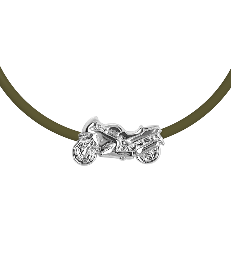 Motorbike 925 sterling silver black caoutchouc bracelet