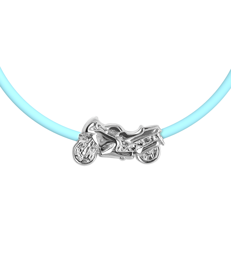 Motorbike 925 sterling silver black caoutchouc bracelet