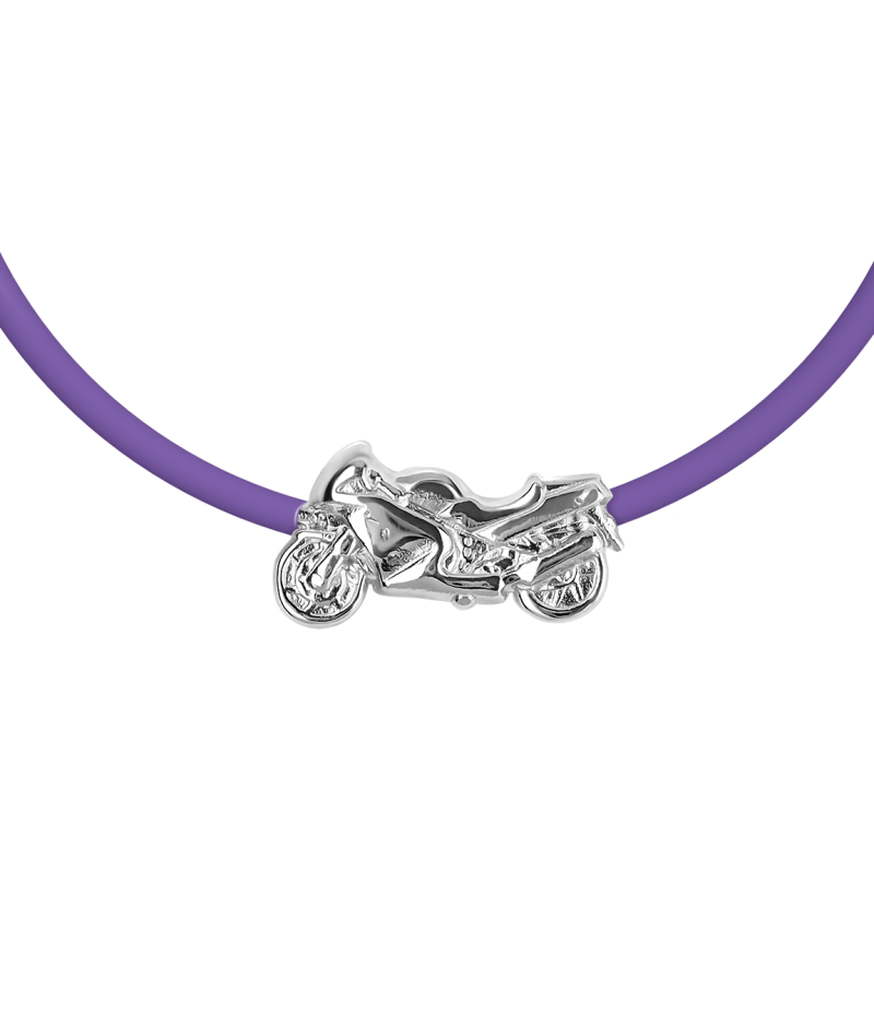 Motorbike 925 sterling silver black caoutchouc bracelet