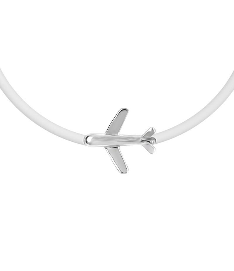 Airplane 925 sterling silver black  caoutchouc bracelet