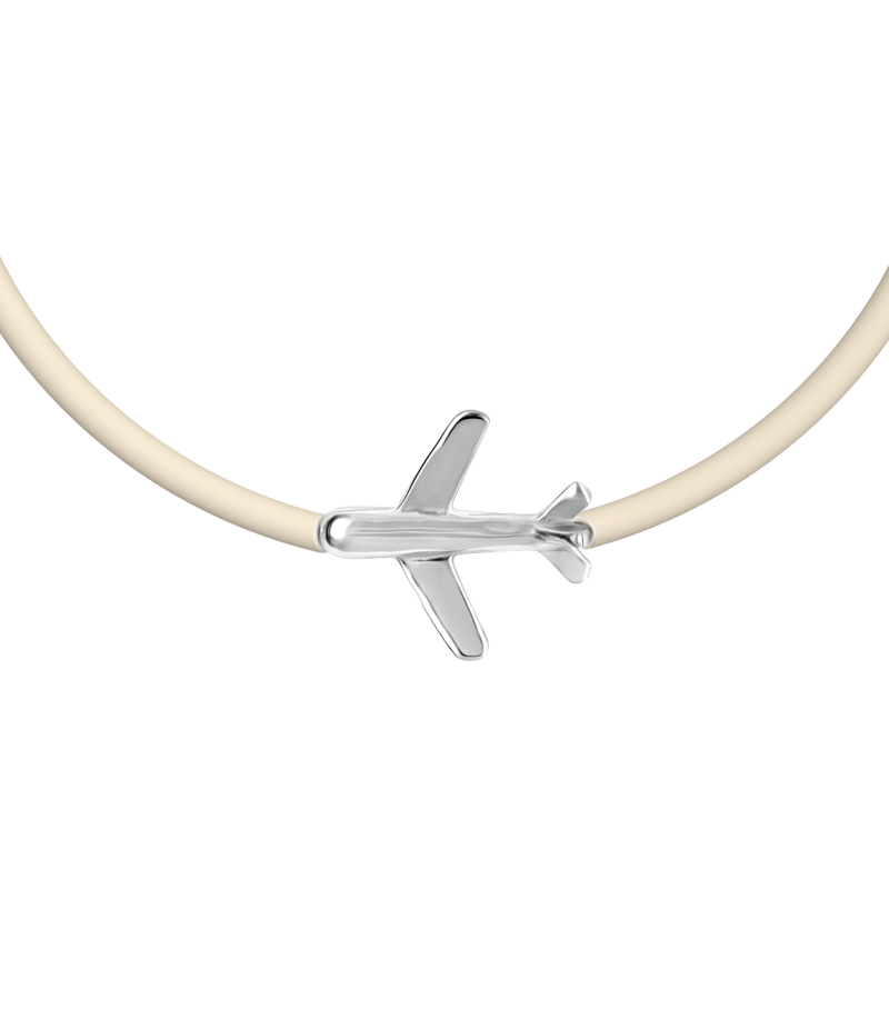 Airplane 925 sterling silver black  caoutchouc bracelet