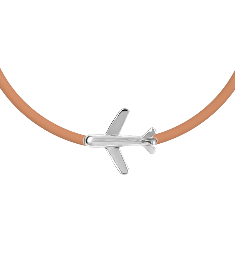 Airplane 925 sterling silver black  caoutchouc bracelet