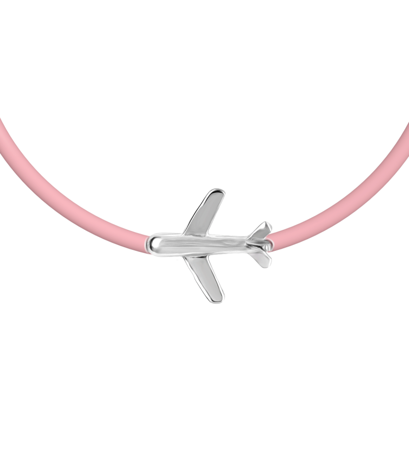 Airplane 925 sterling silver black  caoutchouc bracelet