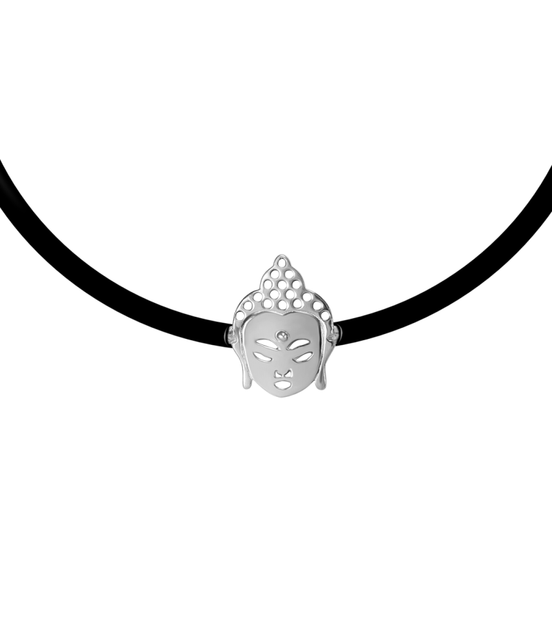 Buddha 925 sterling silver black caoutchouc bracelet