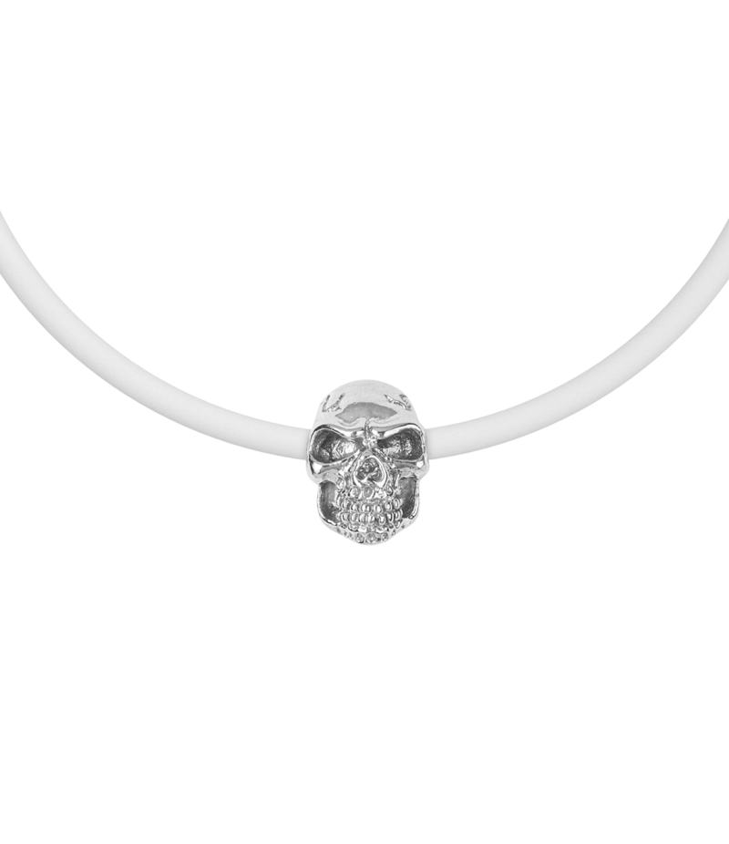 Skull 925 sterling silver black caoutchouc bracelet