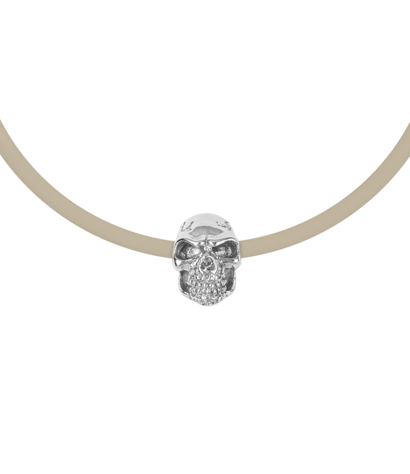 Skull 925 sterling silver black caoutchouc bracelet