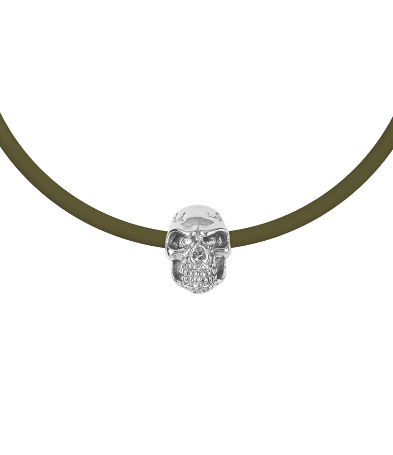 Skull 925 sterling silver black caoutchouc bracelet