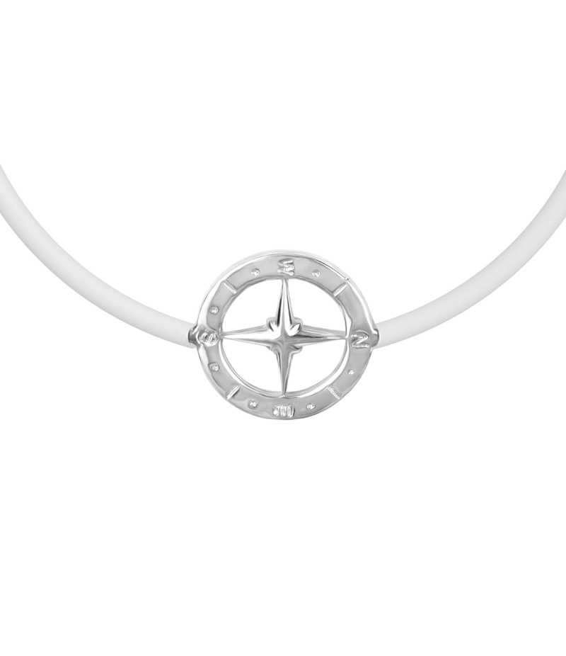 Compass 925 sterling silver black caoutchouc bracelet