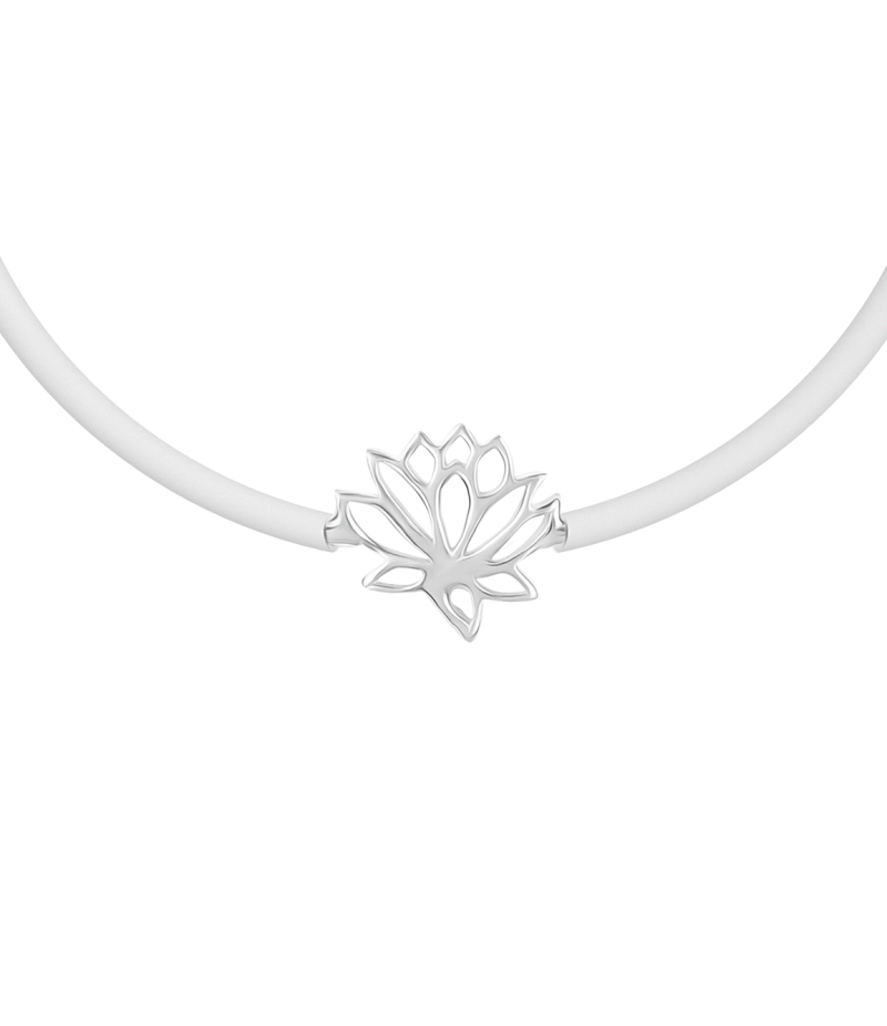 Lotus 925 sterling silver black caoutchouc bracelet