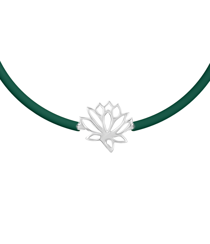 Lotus 925 sterling silver black caoutchouc bracelet