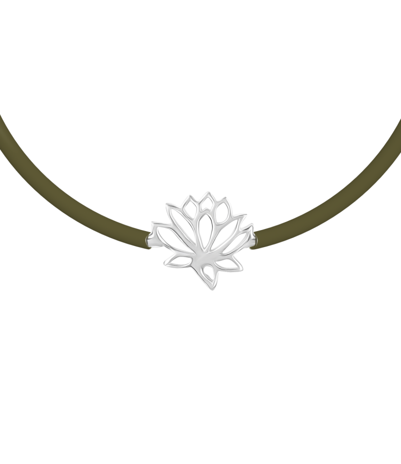 Lotus 925 sterling silver black caoutchouc bracelet