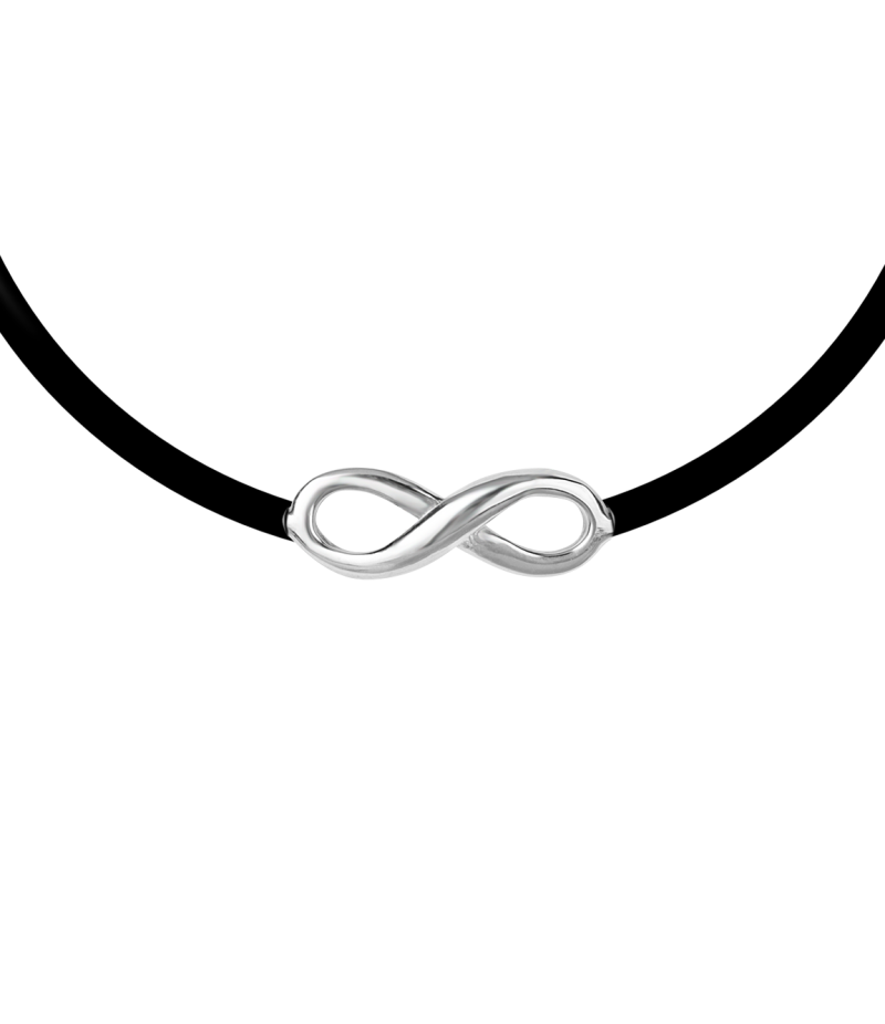 Infinity sign 925 sterling silver black caoutchouc bracelet