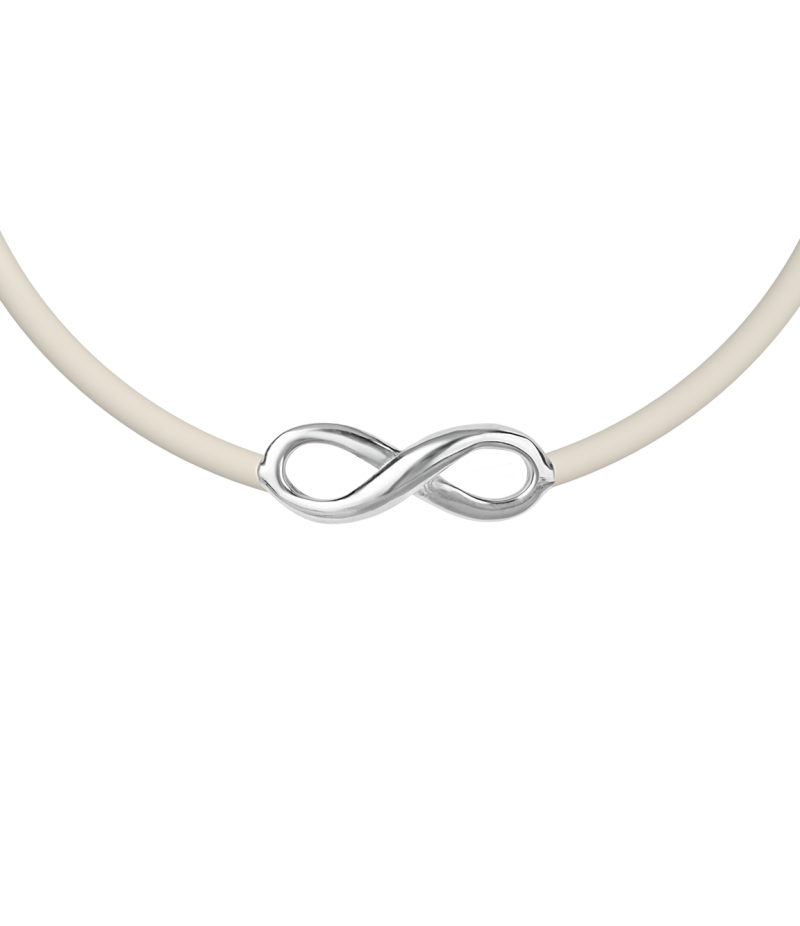 Infinity sign 925 sterling silver black caoutchouc bracelet