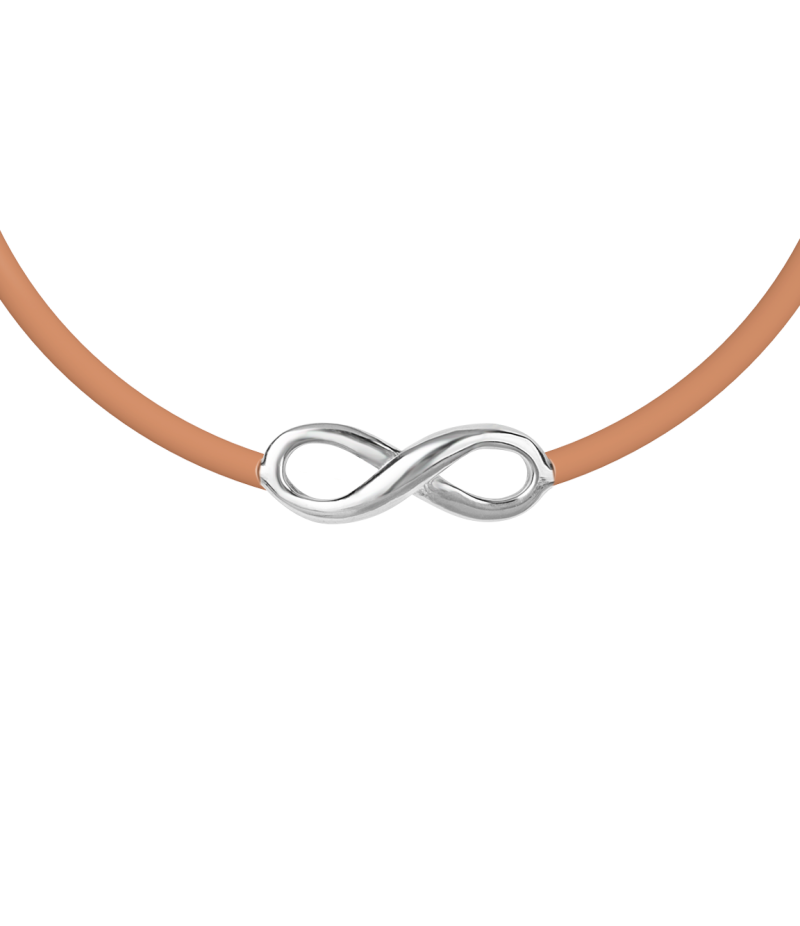 Infinity sign 925 sterling silver black caoutchouc bracelet