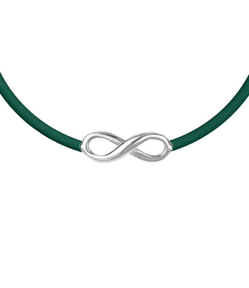 Infinity sign 925 sterling silver black caoutchouc bracelet