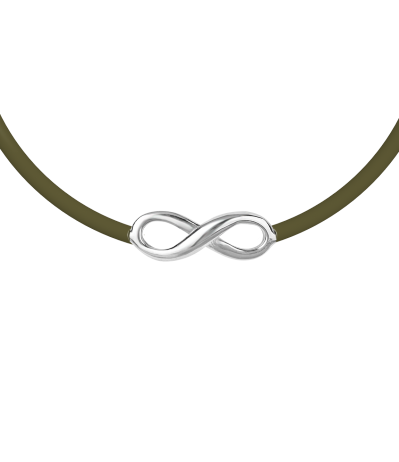 Infinity sign 925 sterling silver black caoutchouc bracelet