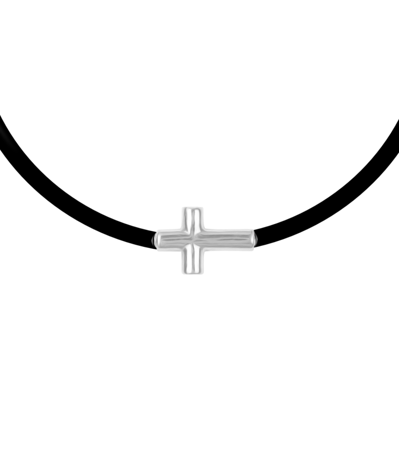 Cross 925 sterling silver black caoutchouc bracelet