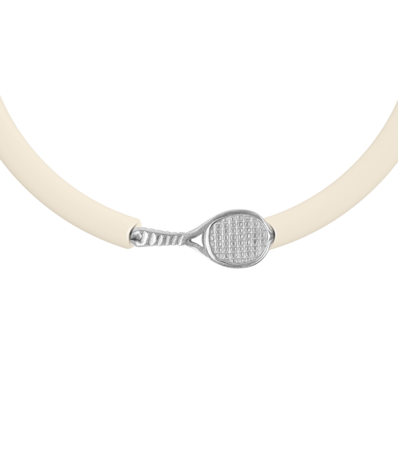 Tennis racket 925 sterling silver beige caoutchouc bracelet