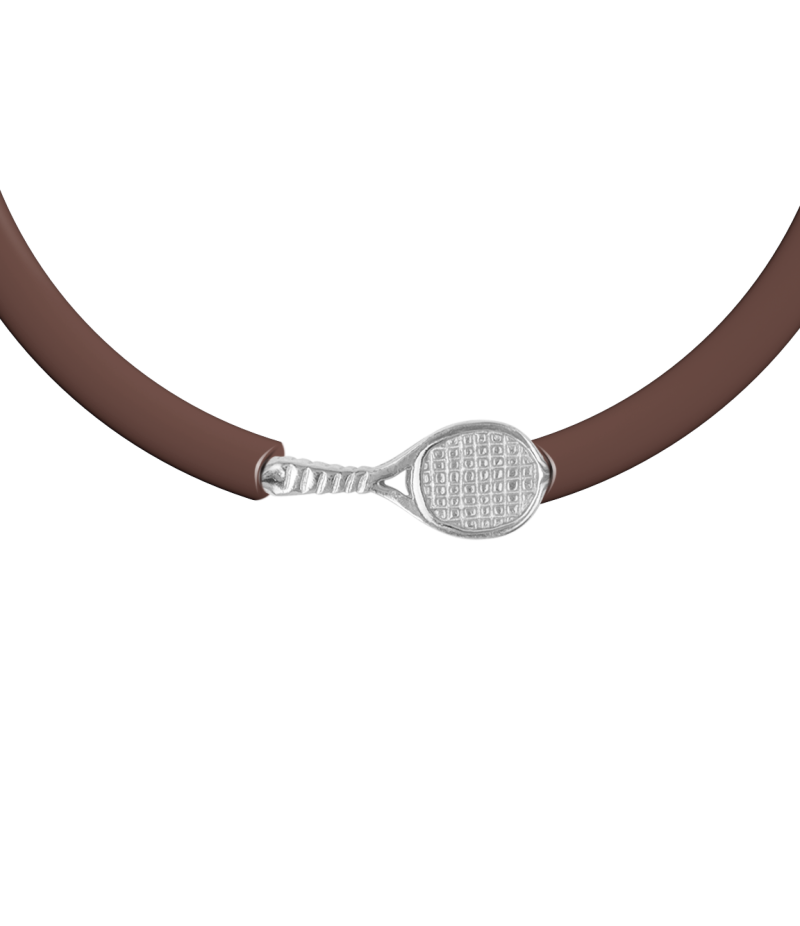 Tennis racket 925 sterling silver beige caoutchouc bracelet