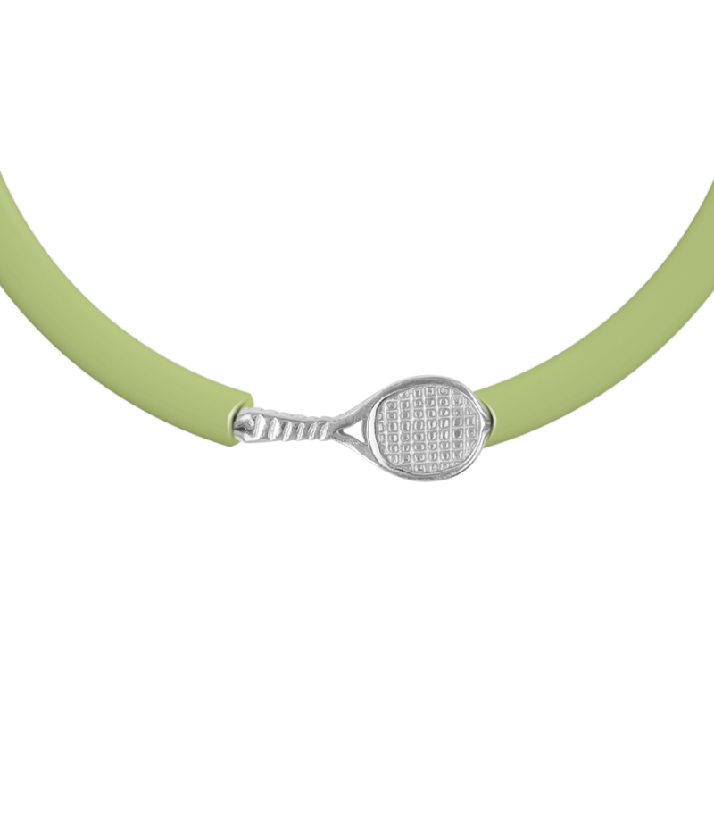 Tennis racket 925 sterling silver beige caoutchouc bracelet